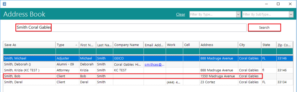 The Power Of The Search Feature In Address Book Case Management Software Trialworks 0929