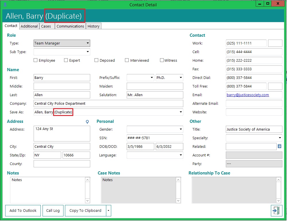 Using Duplicate Entries From The Contact Tab Case Management Software Trialworks 5026